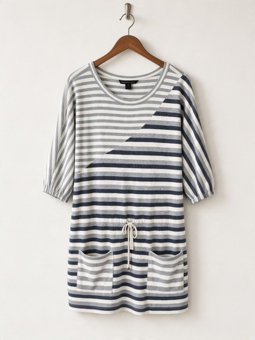 MARC BY MARC JACOBS STRIPED GRAY DRAWSTRING WAIST MINI DRESS